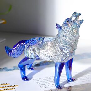 4.33in. Crystal Blue Wolf Gifts for Wolf Lovers Men Women, Cool Glass Wolf Collectible Figurine Paperweight on Birthday Christmas for Home Office Decor