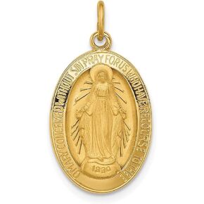 Diamond2Deal 14k Yellow Gold Satin 3-D Oval Miraculous Medal Pendant (L- 24.5 mm W- 13 mm)