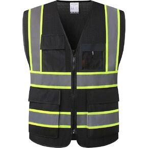 Reflective Safety Vest for Men Women Hi Vis Vest with 8 Pockets High Visibility Mesh Reflective Vest Meets ANSI/ISEA Standards (Yellow-07, Large)