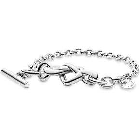 PANDORA Jewelry Knotted Heart T-Bar Sterling Silver Bracelet, 6.3", With Gift Box