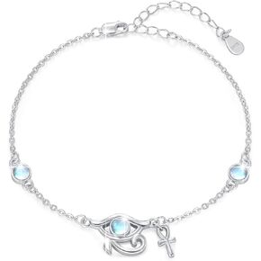 925 Sterling Silver Eye of Horus Bracelet Adjustable Egyptian Eye of Horus Bracelet with Moonstone Bracelet Egyptian Jewelry Birthday Christmas Gift for Women