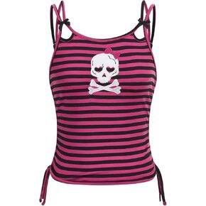 Milumia Women's Y2k Striped Skull Print Camisole Gothic Spaghetti Strap Bow Cami Top