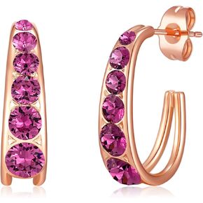 Stunning Austrian Crystal Open Half Hoop Earrings for Women 14K Gold Plated Hypoallergenic Fashion Jewelry