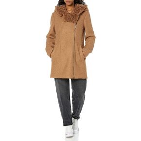 KENNETH COLE Women's Wool Coat, Sherpa Trim Camel, Medium