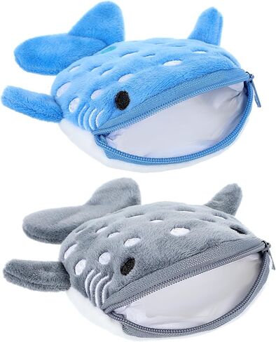Cute Shark Stuff, 2 Pcs Plush Coin Pouch, for Twins or Two Kids Family Kawaii Fluffy Wallet, Mini Cartoon Coin Purse, Stunning Birthday Gift(Blue and Grey) in Kuwait