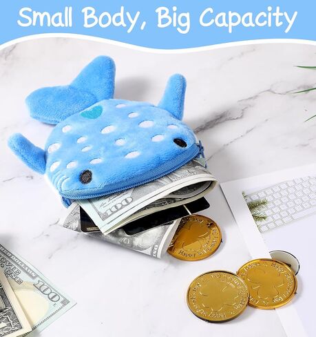 Cute Shark Stuff, 2 Pcs Plush Coin Pouch, for Twins or Two Kids Family Kawaii Fluffy Wallet, Mini Cartoon Coin Purse, Stunning Birthday Gift(Blue and Grey) in Kuwait