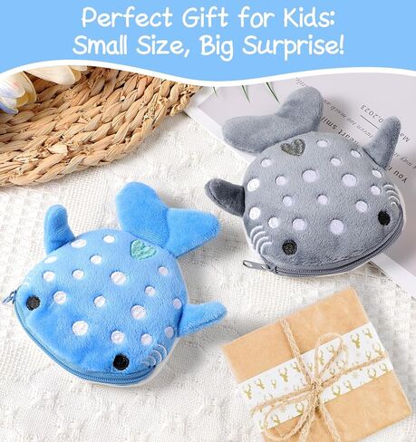 Cute Shark Stuff, 2 Pcs Plush Coin Pouch, for Twins or Two Kids Family Kawaii Fluffy Wallet, Mini Cartoon Coin Purse, Stunning Birthday Gift(Blue and Grey) in Kuwait
