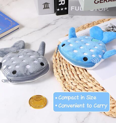 Cute Shark Stuff, 2 Pcs Plush Coin Pouch, for Twins or Two Kids Family Kawaii Fluffy Wallet, Mini Cartoon Coin Purse, Stunning Birthday Gift(Blue and Grey) in Kuwait