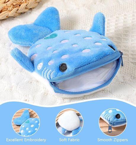 Cute Shark Stuff, 2 Pcs Plush Coin Pouch, for Twins or Two Kids Family Kawaii Fluffy Wallet, Mini Cartoon Coin Purse, Stunning Birthday Gift(Blue and Grey) in Kuwait
