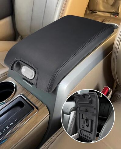 INTGET Center Console Armrest Cover for Ford F150 Accessories 2009 2010 2011 2012 2013 2014 Car Middle Lid Seat Cover Protector Elbow Cushion Pad (Black Stitches, 2009-2014) in Kuwait