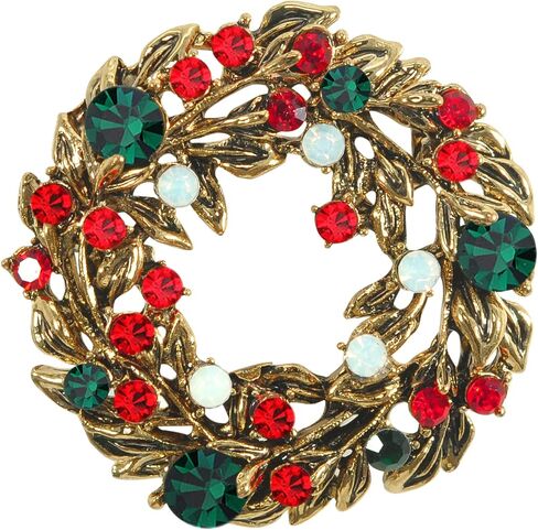 Gyn&Joy Crystal Rhinestone Holiday Christams Wreath Brooch Pin in Kuwait