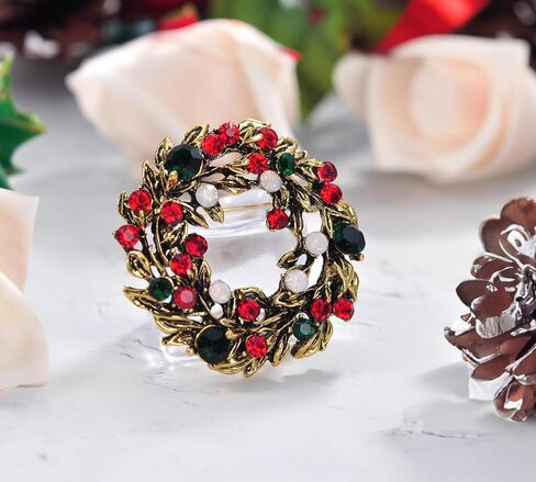 Gyn&Joy Crystal Rhinestone Holiday Christams Wreath Brooch Pin in Kuwait