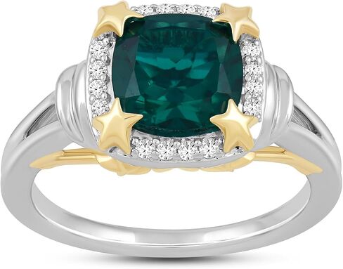 مجوهرات Jewelili Enchanted Disney الجميلة من الذهب الأصفر عيار 14 قيراط فوق الفضة الإسترليني مع ألماس 1/10 CTTW وخاتم جرس تينكر من الزمرد in Saudi Arabia