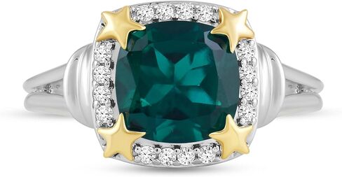 مجوهرات Jewelili Enchanted Disney الجميلة من الذهب الأصفر عيار 14 قيراط فوق الفضة الإسترليني مع ألماس 1/10 CTTW وخاتم جرس تينكر من الزمرد in Saudi Arabia