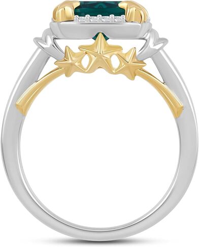 مجوهرات Jewelili Enchanted Disney الجميلة من الذهب الأصفر عيار 14 قيراط فوق الفضة الإسترليني مع ألماس 1/10 CTTW وخاتم جرس تينكر من الزمرد in Saudi Arabia