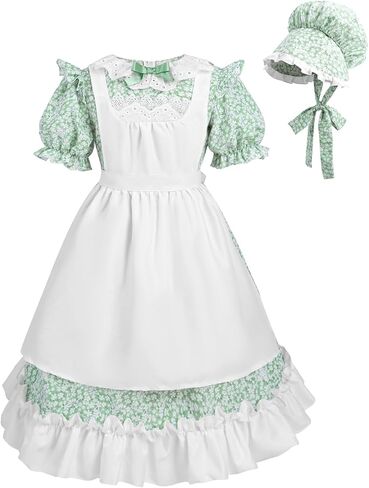 NSPSTT Prairie Dresses for Girls Pioneer Costumes for Girls Girls Colonial Costume Set with Bonnet age over 4 years old in Kuwait