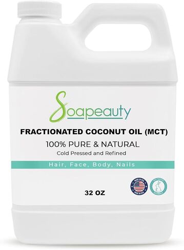 Soapeauty FRACTIONATED Coconut Oil Cold Pressed Refined | 100% Natural Available in Bulk | Carrier for Essential Oils, Face, Skin, Hair Moisturizer, Soap Making | 32 fl oz in Kuwait