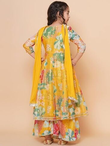 Girls Party Wear Rayon Fabric Floral Printed 3/4 Sleeves Anarkali Kurta Sharara with Dupatta in Saudi Arabia