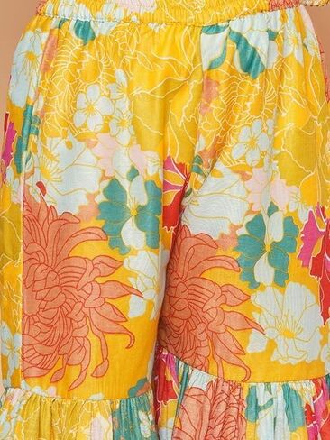 Girls Party Wear Rayon Fabric Floral Printed 3/4 Sleeves Anarkali Kurta Sharara with Dupatta in Saudi Arabia