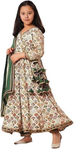 Girls Party Wear Rayon Fabric Floral Printed 3/4 Sleeves Anarkali Kurta Sharara with Dupatta in Saudi Arabia