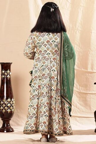 Girls Party Wear Rayon Fabric Floral Printed 3/4 Sleeves Anarkali Kurta Sharara with Dupatta in Saudi Arabia