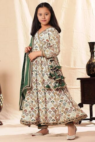 Girls Party Wear Rayon Fabric Floral Printed 3/4 Sleeves Anarkali Kurta Sharara with Dupatta in Saudi Arabia
