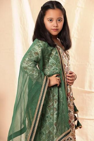 Girls Party Wear Rayon Fabric Floral Printed 3/4 Sleeves Anarkali Kurta Sharara with Dupatta in Saudi Arabia