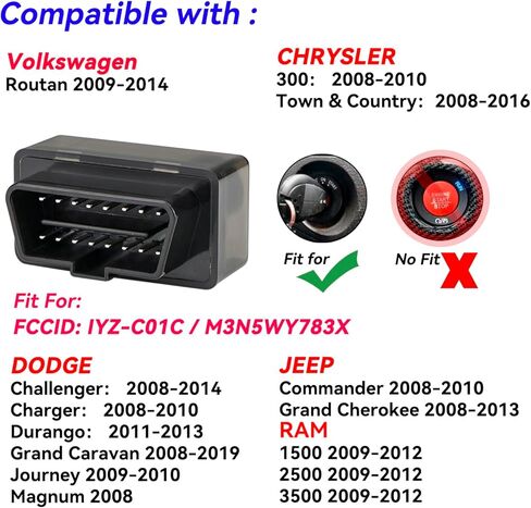 سيارة عن بعد مفتاح فوب obd diy صالح لكرايسلر تاون آند كانتري دودج جراند كارافان تشالنجر دورانجو رحلة ذاكرة الوصول العشوائي دخول بدون مفتاح التحكم عن بعد استبدال IYZ-C01C M3N5WY783X in Kuwait