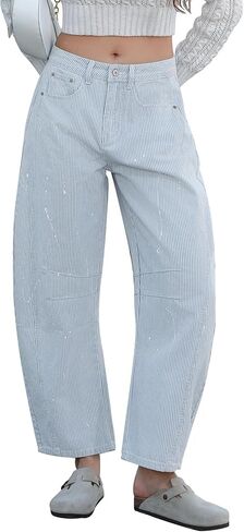 Kedera Women Stripe Barrel Jeans Casual Denim Jeans Loose Wide Leg Baggy Pants Mid Waist Boyfriend Jeans Y2k in Kuwait