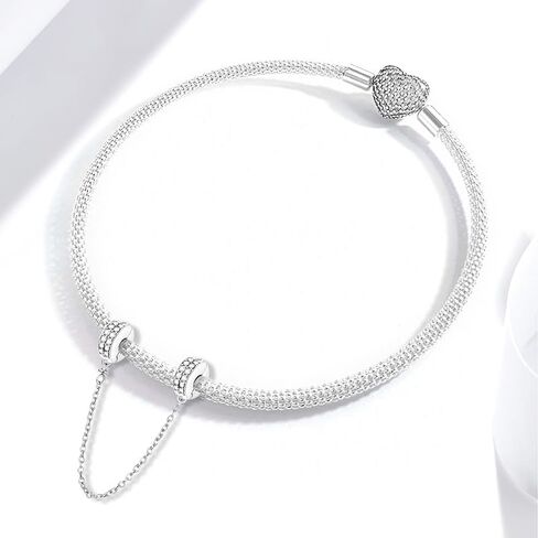 Newsoul 925 Silver Safety Chain Charms for Bracelets Four Leaf Clover Dangle Pendants with Butterfly Floret Beads Jewelry Charms Gifts for Women in Saudi Arabia