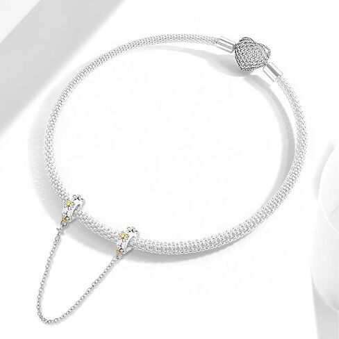 Newsoul 925 Silver Safety Chain Charms for Bracelets Four Leaf Clover Dangle Pendants with Butterfly Floret Beads Jewelry Charms Gifts for Women in Saudi Arabia