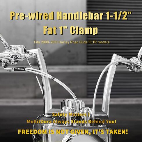 MoKitDora Road Glide Pre-wired Handlebar 16" Rise 1-1/2" Fat 1" Clamp Ape Hangers Z Bars for Harley 2008-2013 FLTR, Chrome in Saudi Arabia