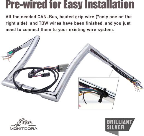 MoKitDora Road Glide Pre-wired Handlebar 16" Rise 1-1/2" Fat 1" Clamp Ape Hangers Z Bars for Harley 2008-2013 FLTR, Chrome in Saudi Arabia