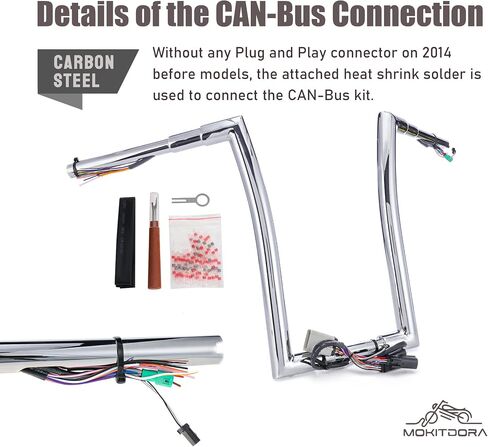 MoKitDora Road Glide Pre-wired Handlebar 16" Rise 1-1/2" Fat 1" Clamp Ape Hangers Z Bars for Harley 2008-2013 FLTR, Chrome in Saudi Arabia