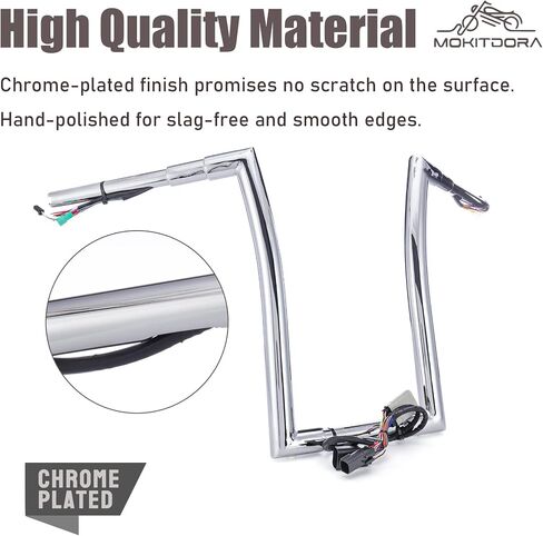 MoKitDora Road Glide Pre-wired Handlebar 16" Rise 1-1/2" Fat 1" Clamp Ape Hangers Z Bars for Harley 2008-2013 FLTR, Chrome in Saudi Arabia
