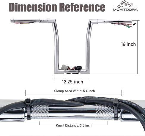 MoKitDora Road Glide Pre-wired Handlebar 16" Rise 1-1/2" Fat 1" Clamp Ape Hangers Z Bars for Harley 2008-2013 FLTR, Chrome in Saudi Arabia