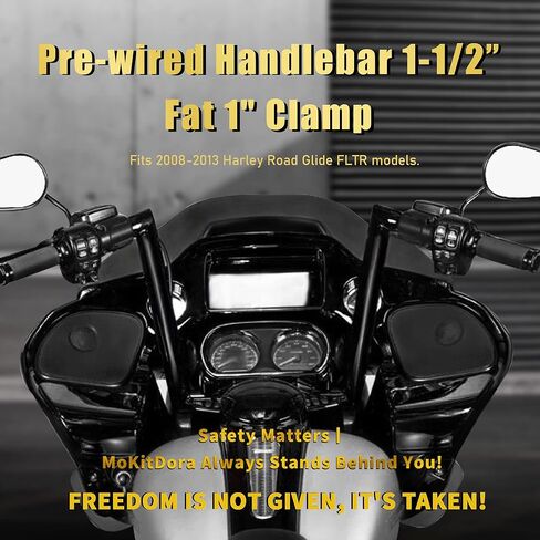 MoKitDora Road Glide مقود سلكي مسبقًا 16 بوصة ارتفاع 1-1/2 بوصة سمين 1 بوصة مشبك Ape Hangers Z Bars لـ Harley 2008-2013 FLTR، كروم in Kuwait