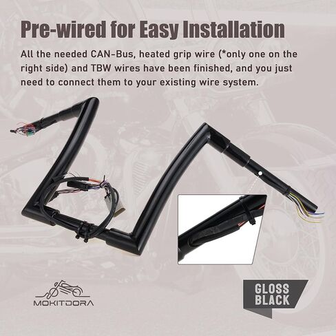 MoKitDora Road Glide مقود سلكي مسبقًا 16 بوصة ارتفاع 1-1/2 بوصة سمين 1 بوصة مشبك Ape Hangers Z Bars لـ Harley 2008-2013 FLTR، كروم in Kuwait