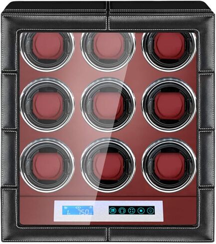 JQUEEN Watch Winder 9 with Quiet Japanese Mabuchi Motor,Microfiber Leather with LCD Touch Screen(Black+red) in Saudi Arabia