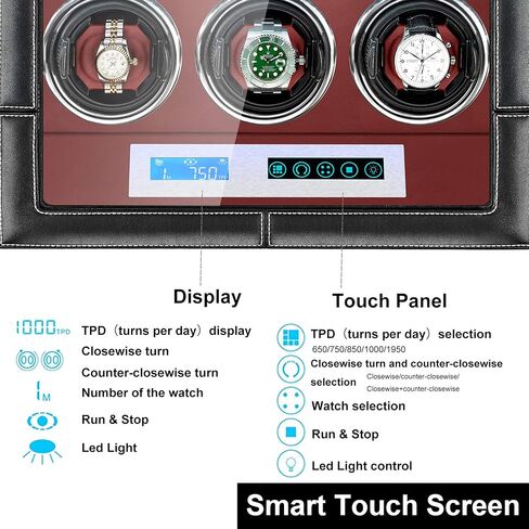 JQUEEN Watch Winder 9 with Quiet Japanese Mabuchi Motor,Microfiber Leather with LCD Touch Screen(Black+red) in Saudi Arabia