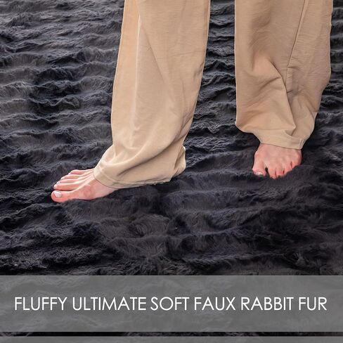 Ultra Soft Luxurious Faux Rabbit Fur 4x6 Area Rug, Machine Washable Non-Slip Indoor Carpet, Suitable for Bedroom, Dining Room, and Home. Pom-pom Dark Grey in Saudi Arabia