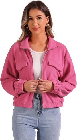 Allegra K Fuzzy Short Jacket for Women's Stand Collar Long Sleeve Casual Crop Coat in Saudi Arabia
