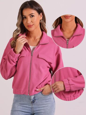 Allegra K Fuzzy Short Jacket for Women's Stand Collar Long Sleeve Casual Crop Coat in Saudi Arabia