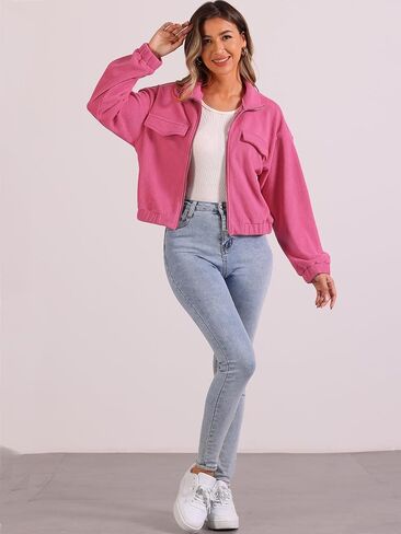 Allegra K Fuzzy Short Jacket for Women's Stand Collar Long Sleeve Casual Crop Coat in Saudi Arabia