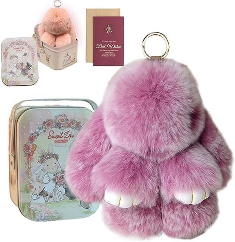 Bunny Lulu Keychain with Tin Box, Handmade Soft Plush Bunny, Cute Bunny Keychain, for Christmas Gifts in Saudi Arabia
