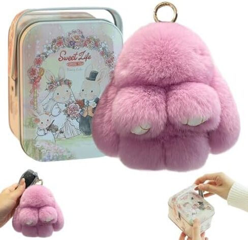 Bunny Lulu Keychain with Tin Box, Handmade Soft Plush Bunny, Cute Bunny Keychain, for Christmas Gifts in Saudi Arabia
