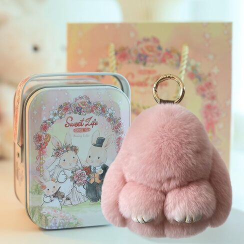 Bunny Lulu Keychain with Tin Box, Handmade Soft Plush Bunny, Cute Bunny Keychain, for Christmas Gifts in Saudi Arabia