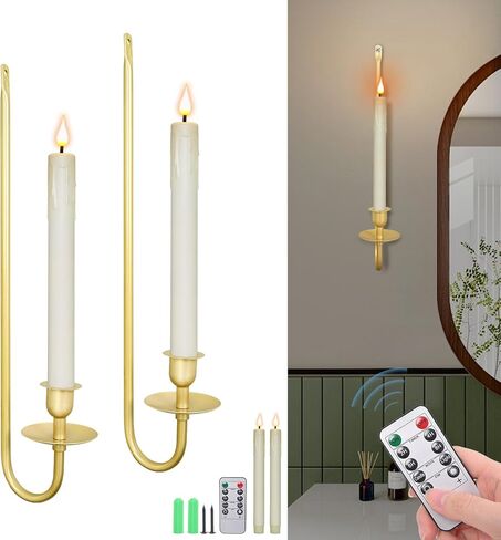 Wall Candle Holder Set of 2 with Flameless Candles Battery Operated and Remote Control, Home Decor Wall Sconces Holder Candle Sticks for Living Room Fireplace Painting (Black) in Saudi Arabia