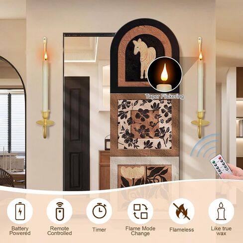 Wall Candle Holder Set of 2 with Flameless Candles Battery Operated and Remote Control, Home Decor Wall Sconces Holder Candle Sticks for Living Room Fireplace Painting (Black) in Saudi Arabia