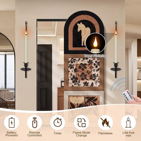 Wall Candle Holder Set of 2 with Flameless Candles Battery Operated and Remote Control, Home Decor Wall Sconces Holder Candle Sticks for Living Room Fireplace Painting (Black) in Saudi Arabia